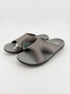 Revitalign Brook Orthotic Metallic Slide Sandals Stretch Shimmer Pewter 11 NEW